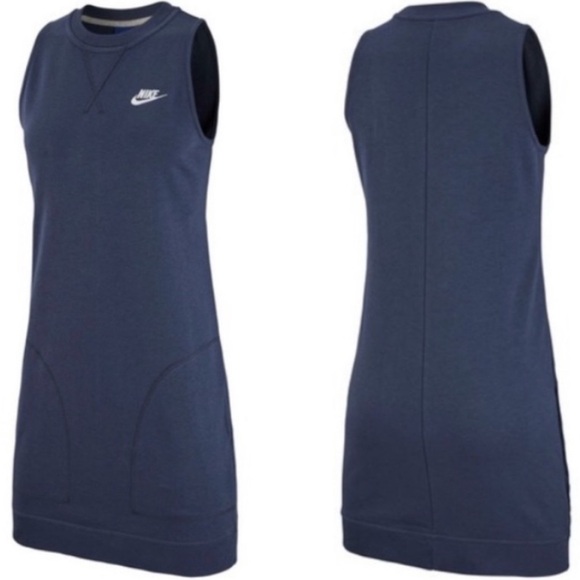 NWT NIKE Women’s Large Sleeveless Blue Sweatshirt Dress POCKETS Casual Sporty - Picture 1 of 15